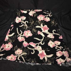 Pink and Black Floral Skirt